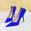 Fashionable Banquet High Heels Slim Heels Women's Shoes Shallow Mouth Pointed Toe, Back Bow Single Shoes