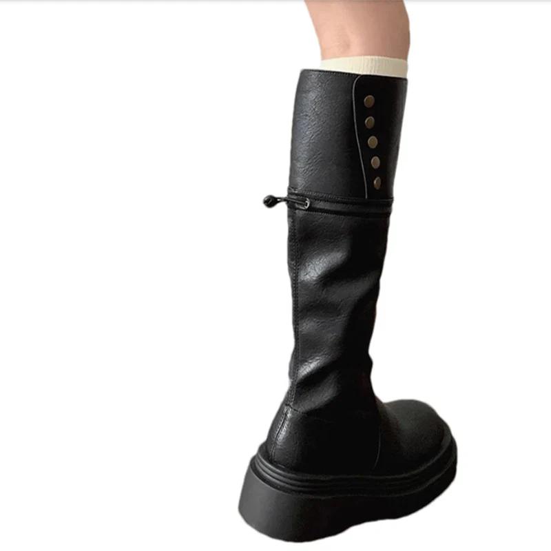 Модные женские высокие сапоги на платформе, кожаные туфли, зимняя мода, высокие сапоги до колена, женские зимние сапоги 2024 года, платье, женские сапоги Челси, ботинки