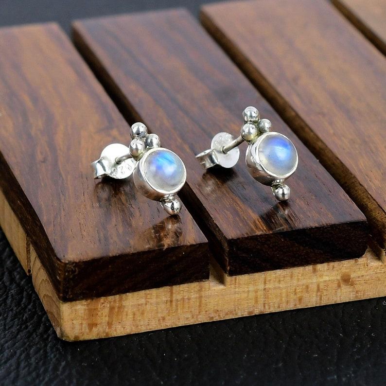 Серьги-гвоздики с лунным камнем, серьги из стерлингового серебра 925 пробы, подарок маме, крошечные гвоздики, серебряные украшения