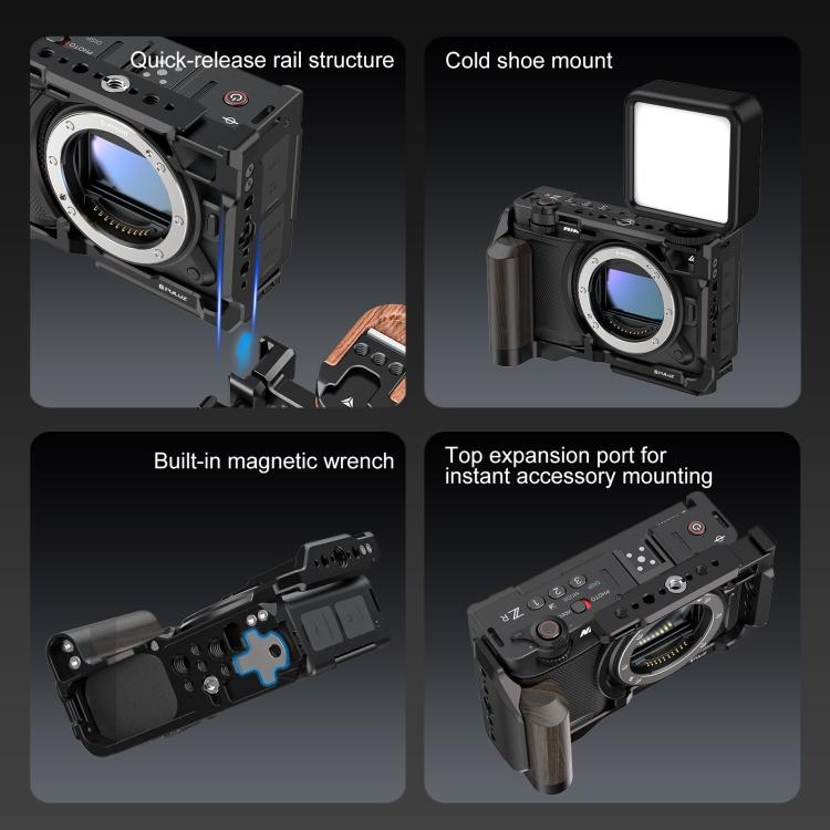 For Nikon ZR PULUZ Wood Handle Metal Camera Cage Expansion Frame (Black)