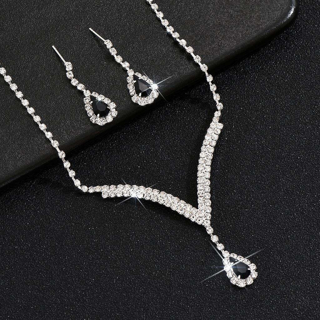 3pcs Women's Jewelry Set, Rhinestone Droplet Shaped Pendant, Necklace, Earrings, Wedding Accessories