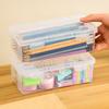 1Pc Large Capacity Plastic Pencil Box Stackable Translucent Clear Pencil Box Office Supplies Storage Organizer Box