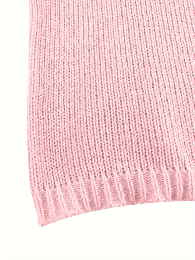 Rose Beauty A Plus Size Solid Crew Neck Pullover Sweater, Elegant Long Sleeve Knitted Sweater For Fall & Spring, Women's Plus Size Clothing