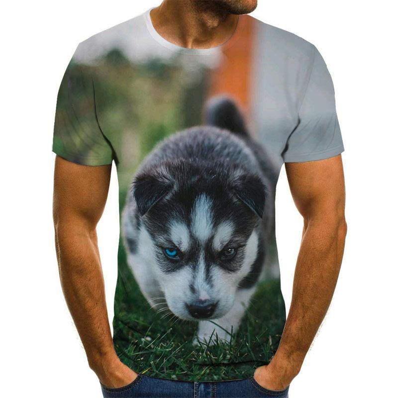 Summer Round Neck 3D Pet Dog Print Top Fashionable Casual Short Sleeved Men's T-shirts