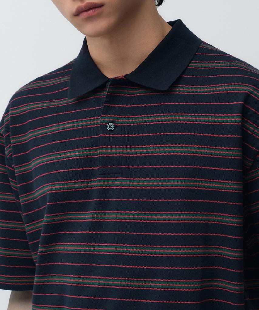 MUSINSA STANDARD Multi-Stripe Polo Shirt [Navy]