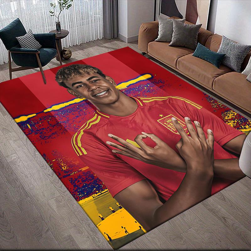 Lamine Yamal Flannel Pattern Square Carpet,Area Rug,Carpet Rug for Living Room Bedroom Sofa Playroom Decor,Non-slip Floor Mat