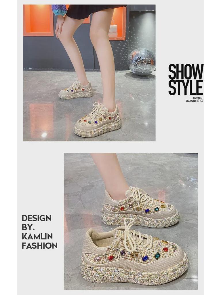 2023 Весна/Лето Корейский Стиль Красочные Золотые Бриллианты Модные Туфли Женщин - Знаменитый Тренд, Универсальный