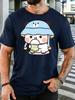Cute Cartoon Character Blue Bucket Hat Lemon Tea Unisexs Print T Shirt Lovely Graphic Tee Casual Short Sleeve Top Drink Lover Gift