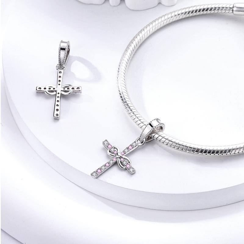 Cross Charms Fit Fashion Original Bracelets 925 Silver Pave Zircon Bible Bead Religion Holy Angel Safety Chain Charm DIY Jewelry