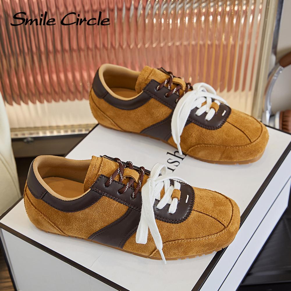 Женские кроссовки из натуральной кожи с круглым носком и шнуровкой, удобная модная повседневная обувь