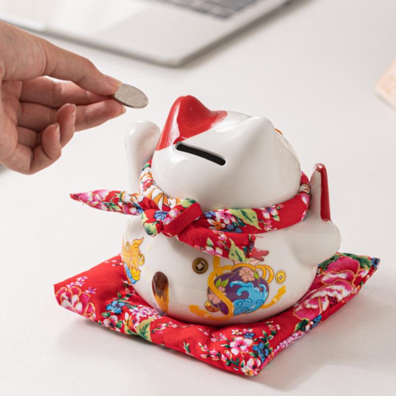 6-дюймовая керамическая денежная шкатулка с изображением счастливого кота, украшение Maneki Neko, фигурка, фен-шуй, удачливый кот, деловой подарок