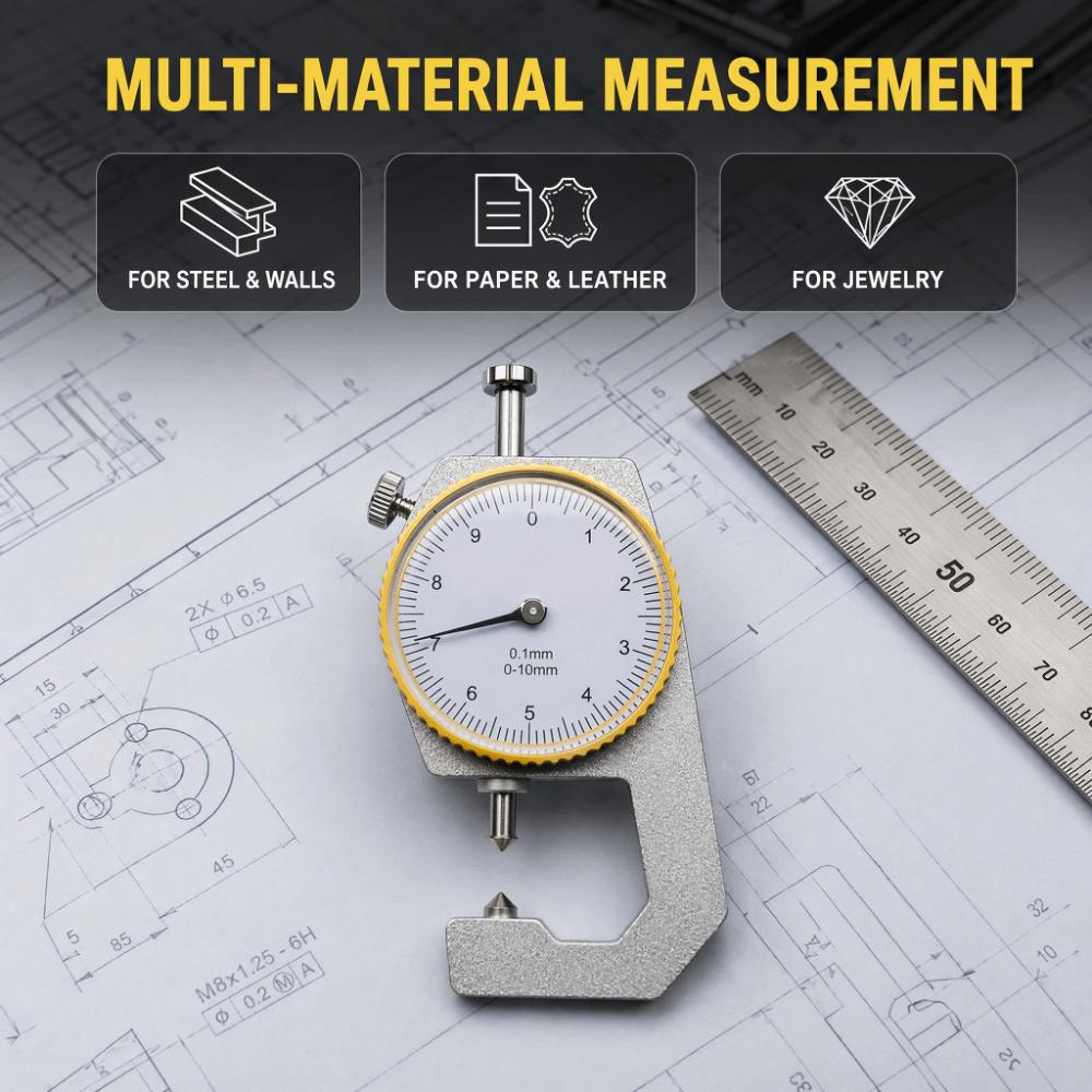 Pointed Head Thickness Gauge 0-10mm Range Measuring Tool Dial Thickness Gauge For Leathercraft