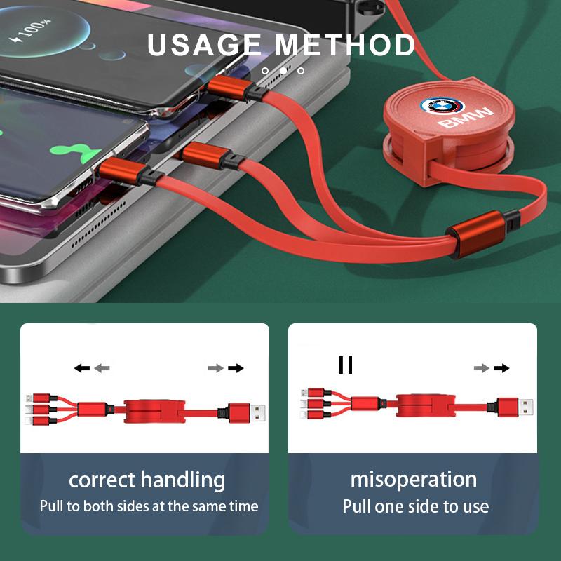 wzcr7 3 In 1 Retractable Data USB Charger Fast Cable Car Styling For BMW Performance M2 M3 M4 X1 X3 X4 X5 E87 X7 E91 G20