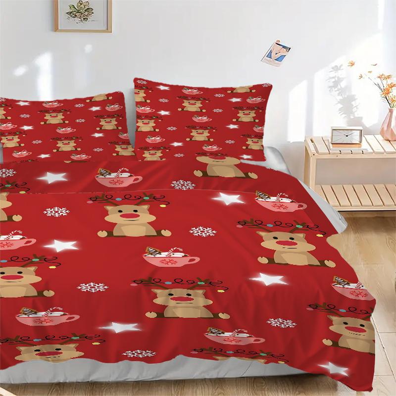 3Pcs Christmas Reindeer Hot Chocolate Bedding Sets For All Sizes New 3D Printed Bed Cover Comforter Duvet Cover Pillowcase Bedroom Decoration