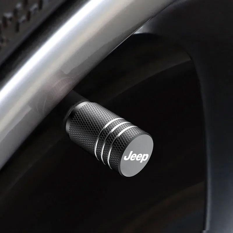 Car Tire Valve Stem Caps Aluminum Alloy Knurling Style Wheel Caps Sticker For Jeep TRAILHAWK COMMANDER LIBERTY Wrangler Lanyard AKV1