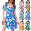 Women's Fashion Casual Printed With Pockets Bohemian Beach V-Neck Short Sleeve Dresses