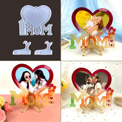 MOM Love Heart Photo Frame UV Epoxy Resin Mold Picture Frame Silicone Form DIY Crafts Home Table Decoration Casting
