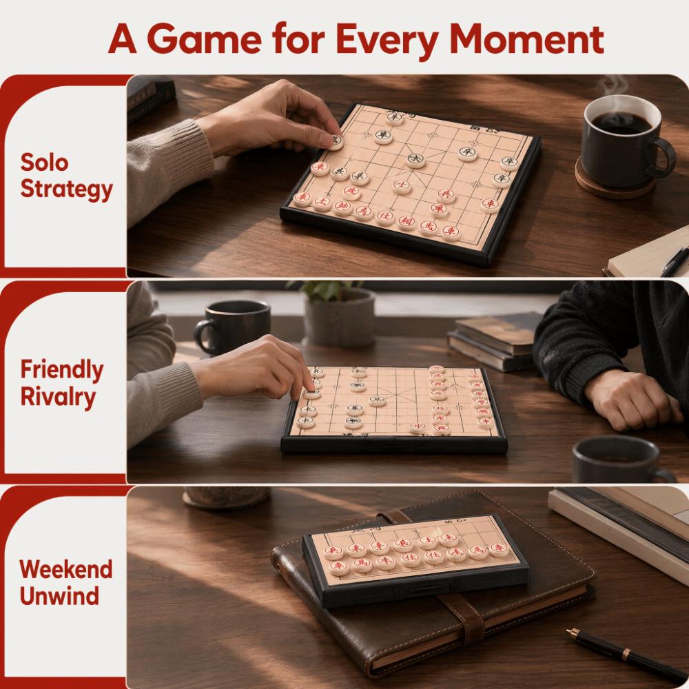 Foldable Xiangqi Strategy Board Game Set Portable Chinese Chess Set Office