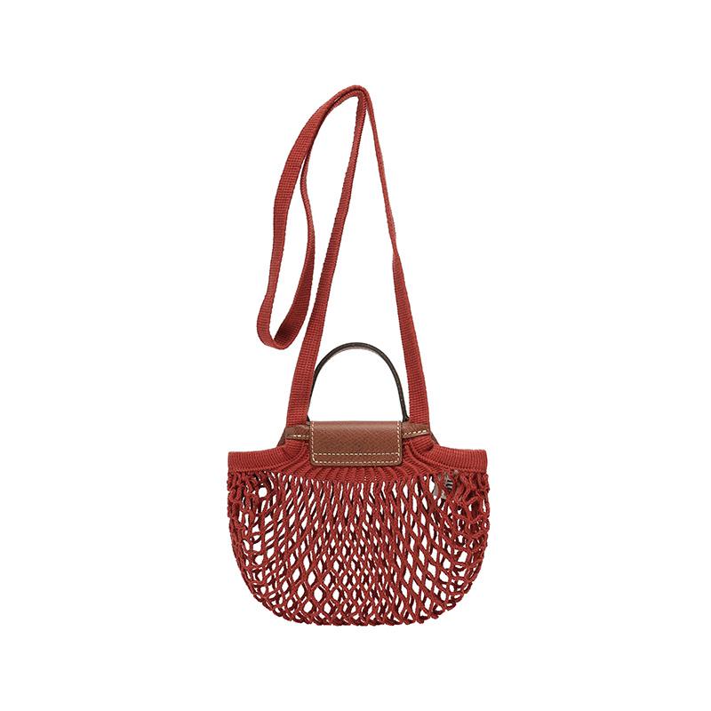 Longchamp Le Pliage Filet Сумка-сетка с полым дизайном Плетеная ручная сумка через плечо Мини-сумки для женщин Каштановый 10139HVH204