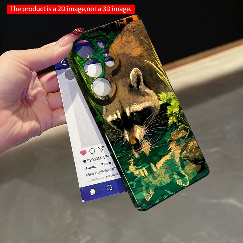 2DFlat Samsung phone case Raccoon Drinking by Pond, Nature Scene Phone Case Applicable to Galaxy S23 S24 S25ULTRA S26 A12 A14 A15 A16 A54 A55