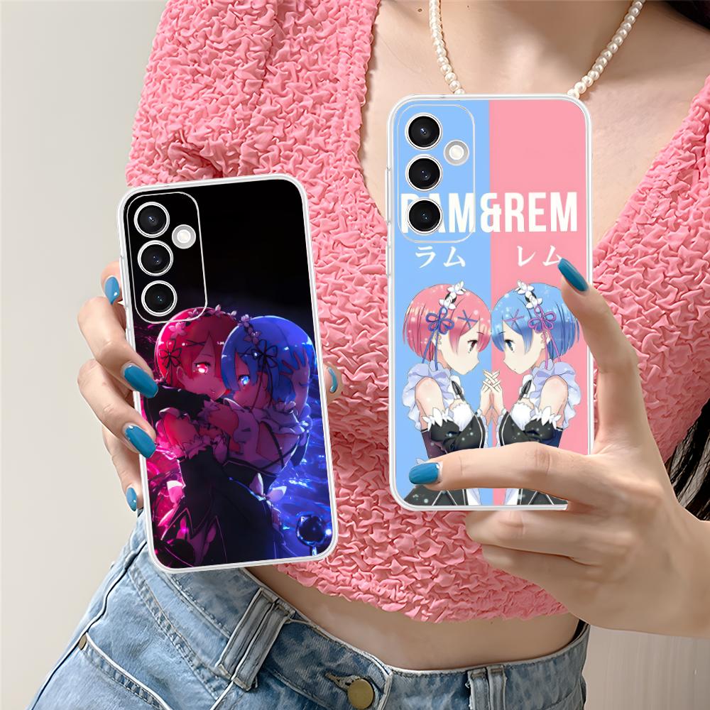 Прозрачный чехол для мобильного телефона ReZero Rem Ram для Samsung Galaxy S25 S24 S23 S22 S21Plus FE Ultra Цветная обложка