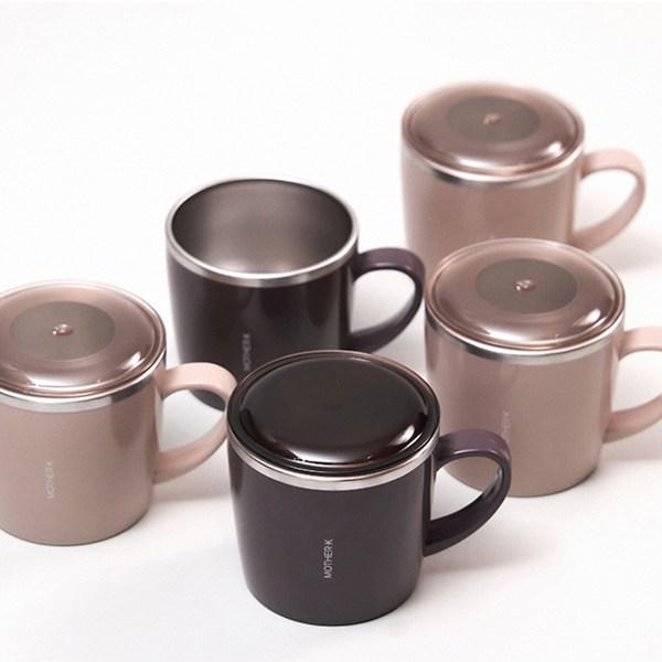 Чашки Mother K из нержавеющей стали (2 типа) + крышки (2 типа) комплект, бежевый, фиолетовый, 1 комплект