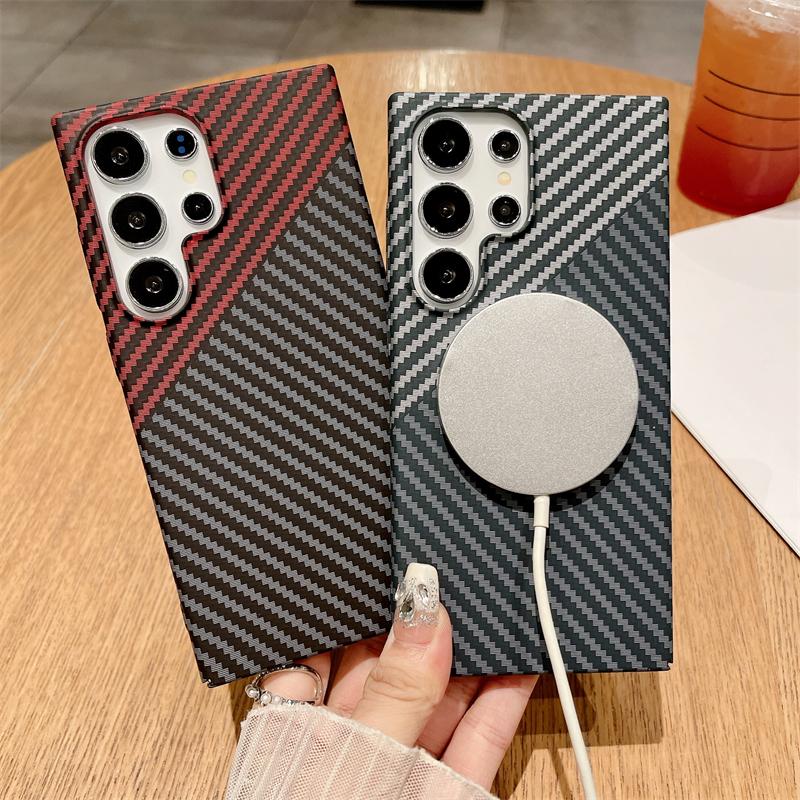 Ultra Thin Carbon Fiber Texture Magnetic For Magsafe Case For Samsung S25 S24 S23 S22 Note 20 Ultra 10 Plus Hard PC Matte Cover