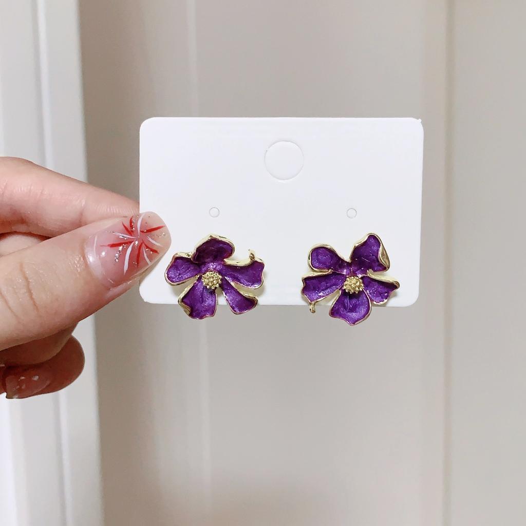 New Purple Flower Stud Earrings for Women Personality Unique Girl Friend Christmas Ear Wedding Jewelry