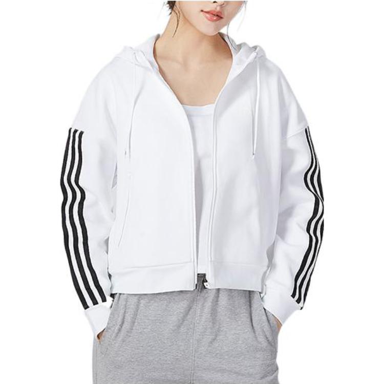 adidas Однотонная повседневная куртка с тремя полосками с капюшоном Женские куртки Белые HM7049