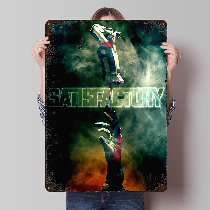 Satisfactory Game Metal Poster Customized Wall Art Retro Vintage Tinplate Signs for Man Cave Bedroom Decoration Gaming House