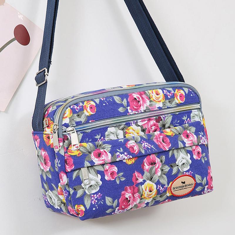 Casual Retro Nylon Shoulder Bag Multi Layered Floral Print Mother Handbag Women's Fashion Vintage Flower Crossbody Bags