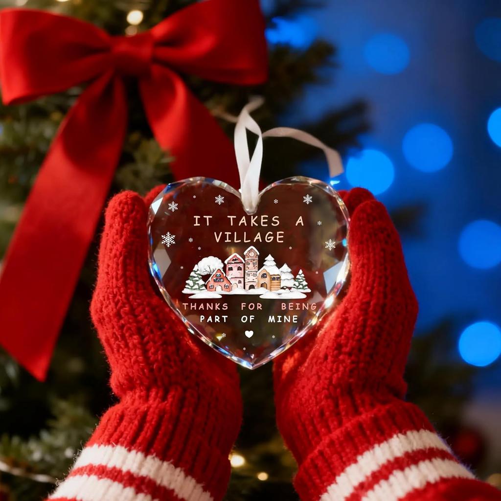 Thank You Gifts for Women Men, It Takes a Village Glass Ornament, Xmas Gifts for Boss Daycare Provider Teacher Babysitter Friends Boss - DP02