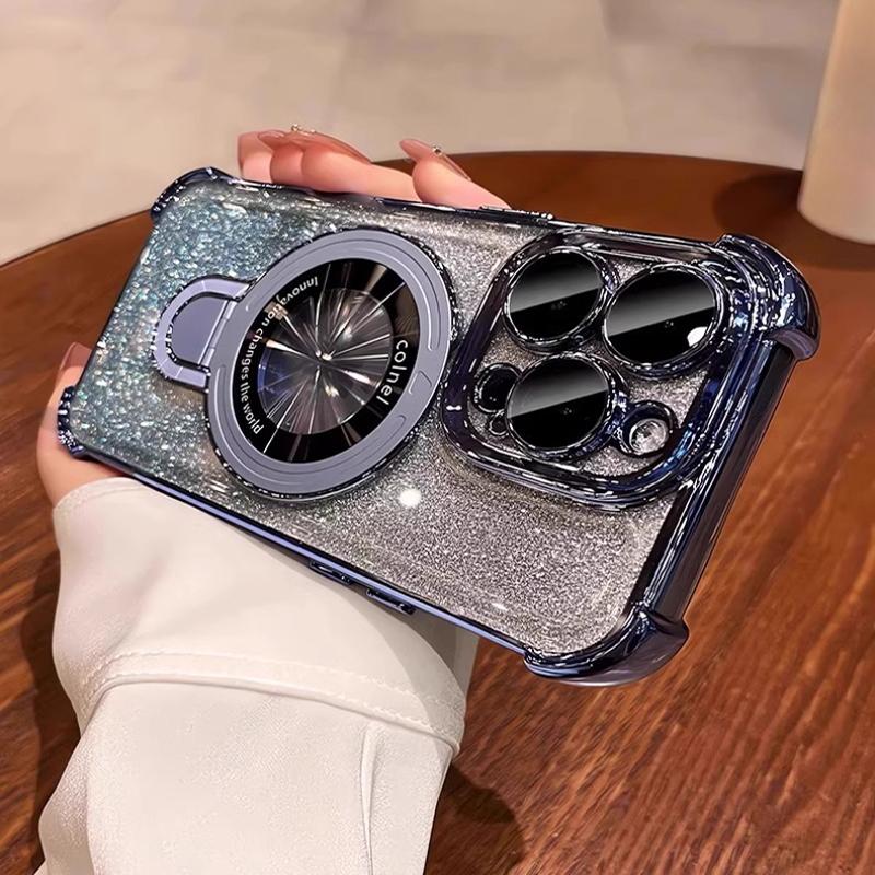 Luxury Glitter Shockproof Phone Case For iPhone 17 17Air 17Pro 17ProMax 16 16E 16Plus 15 15Pro 14 13 12 11 Bracket Holder Cover