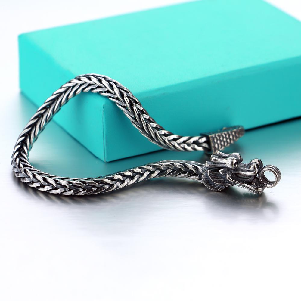 Мужской браслет из 100% стерлингового серебра 925 пробы, корейский мужской 5 мм 7-9 дюймов, цепочка Фигаро, винтажный тайский серебряный браслет с драконом, ювелирное изделие для мальчика, подарок
