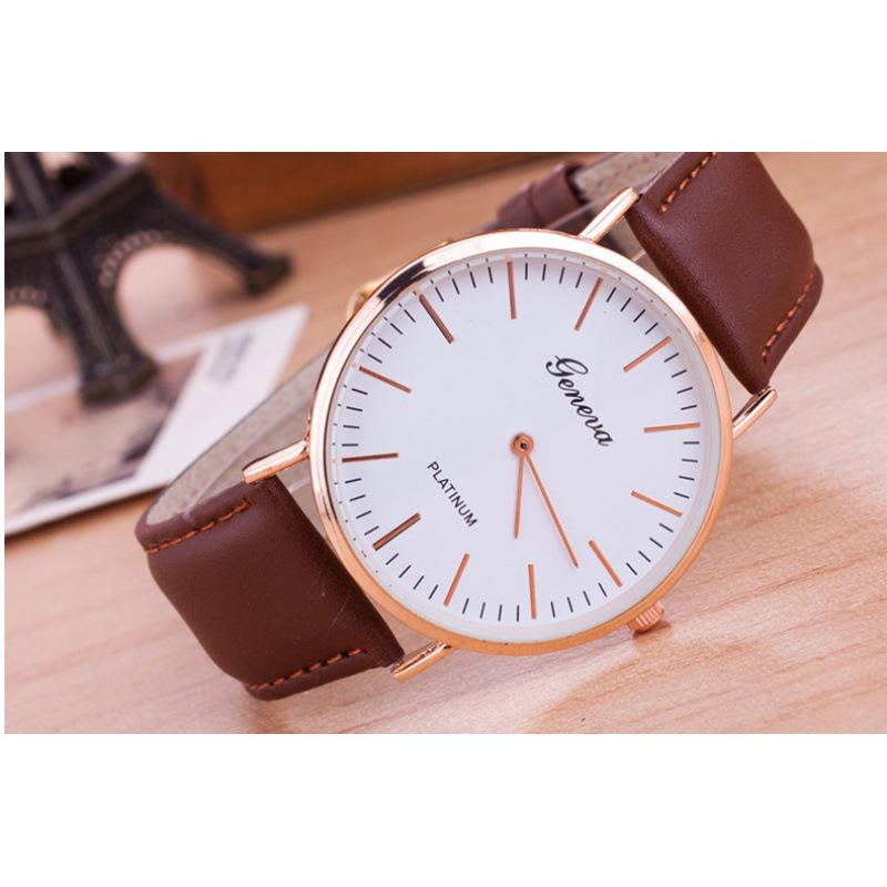 Женские ультратонкие кварцевые часы Geneva с кожаным ремешком: Унисекс Мода с Дизайном Двух Рук