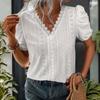 Summer Women's T-shirt Lace Splicing V-neck Horseshoe Sleeve Shirt Short Sleeve Top
