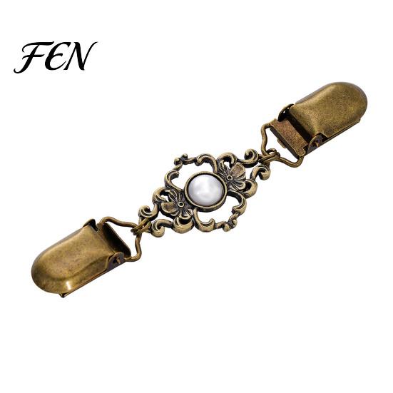 Zinc Alloy Clasp Vintage Faux Pearl Sweater Clip, Hold Cardigan Together, Cincher Clip Decorative Clothing Accessories for Dress Shawl Cloak,