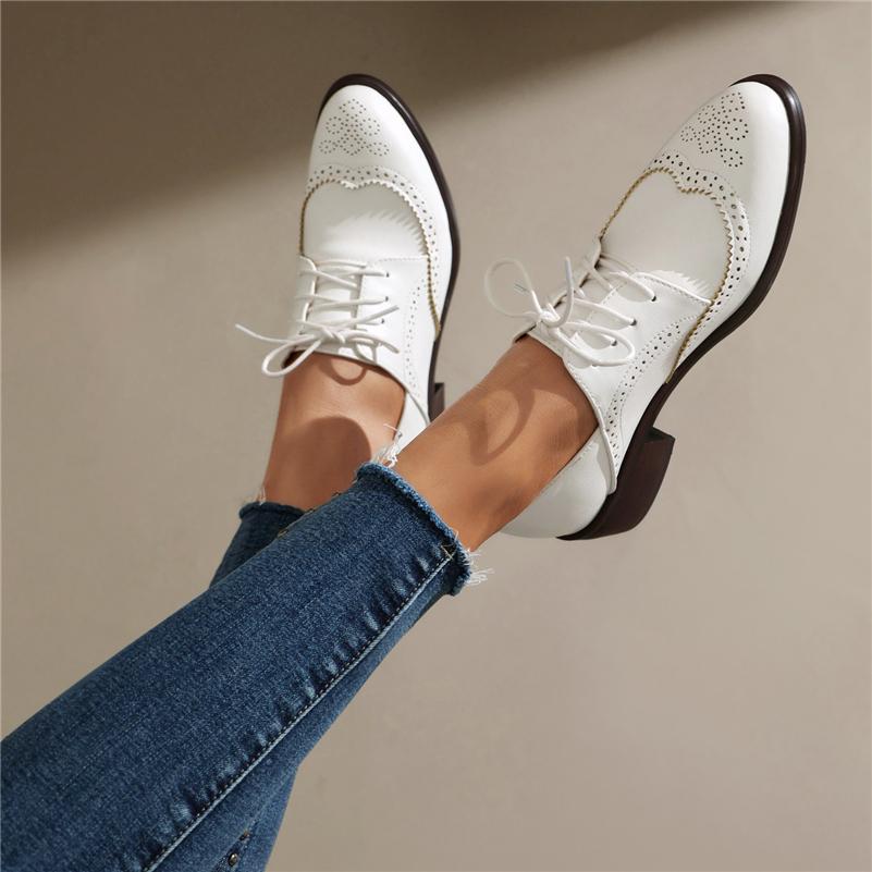 Meotina Женские туфли-лодочки с круглым носком, на среднем каблуке, со шнуровкой, лаконичный дизайн, женская модная повседневная обувь, весна-осень, черный, белый, 46