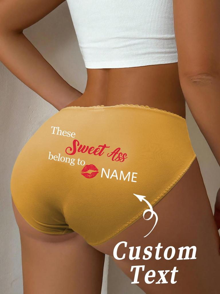 Women's Sexy Panties Custom Words Heart Pattern Comfortable Panties Low Waist Briefs