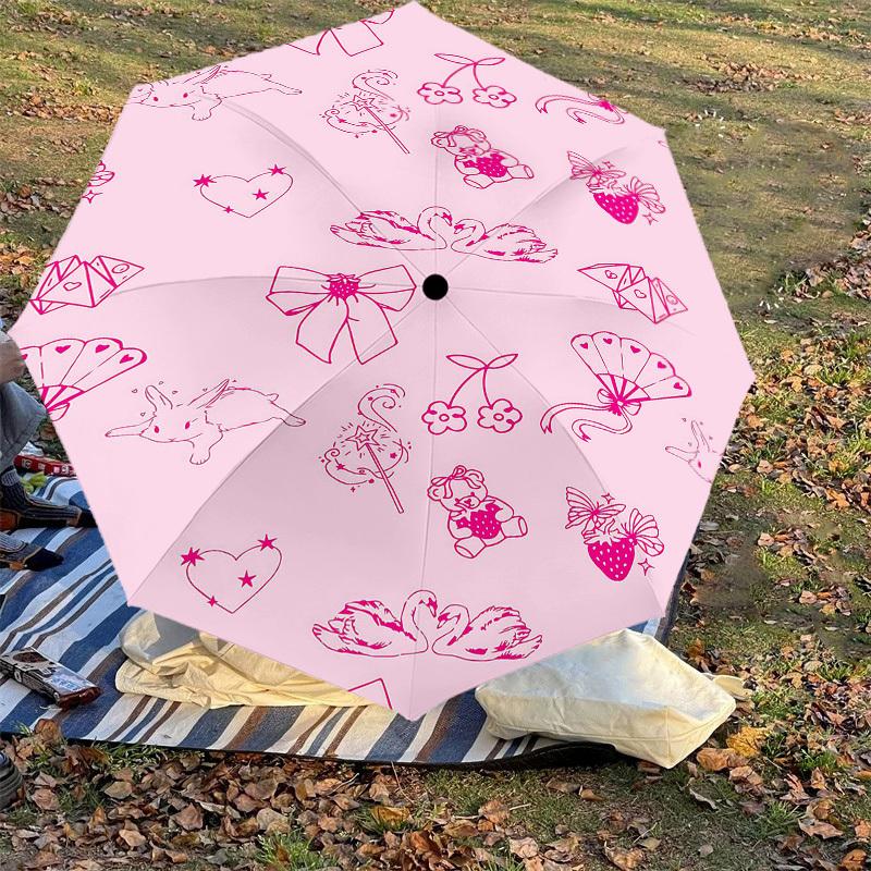 1pc pink rabbit Automatic Open/Close Umbrella Compact Folding Umbrella with 8-Rib Shaft for Women/Men, Elegant Birthday1218S