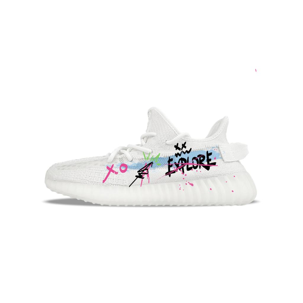 adidas Оригиналы Yeezy Boost 350 V2 Устойчивые к истиранию Устойчивые к истиранию Низкие Повседневная Обувь Унисекс Белый Синий HQ6316(Team373-BOX)