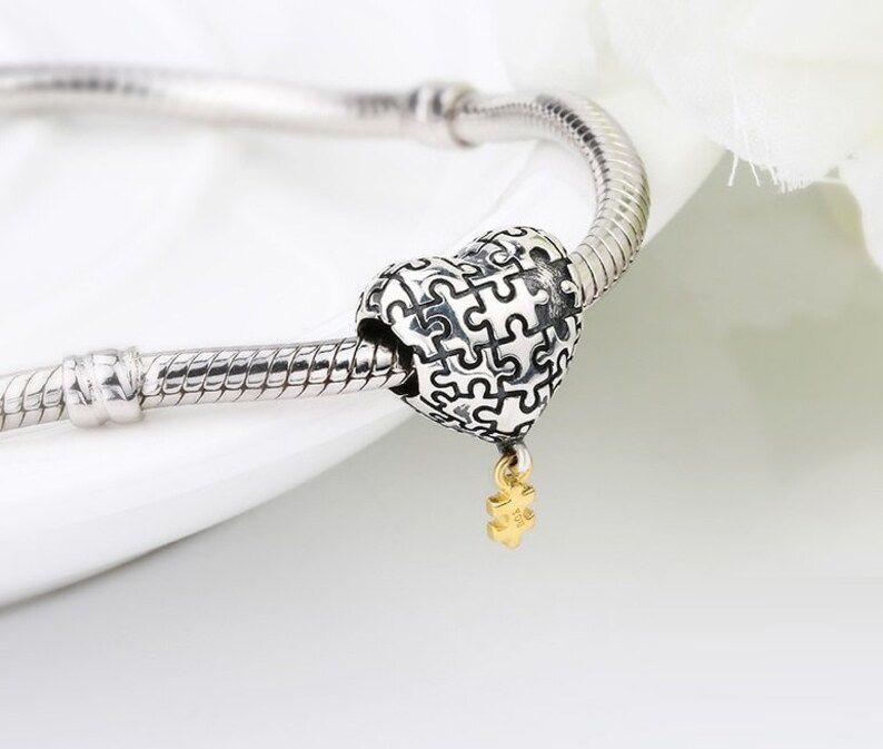 Love Heart Charms With Puzzle Charm Beads 925 Sterling Silver My Heart Is Complete With You Diy Fit Charms Bracelet for Women