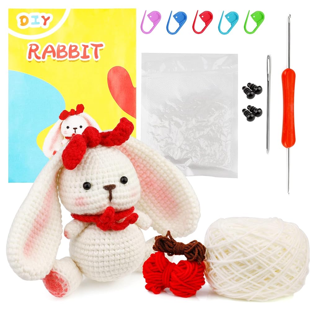 Наборы для вязания крючком «Ежик и кролик» Fenrry для начинающих с клубками пряжи, маркерами петель, спицами, инструкциями, аксессуарами