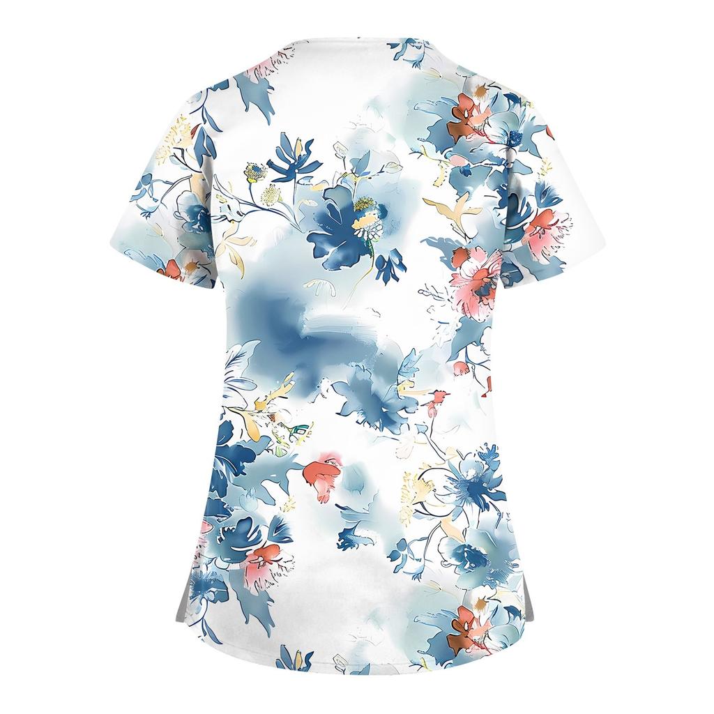 Женский топ с коротким рукавом и V-образным вырезом, принтом и карманом Dry-nurse