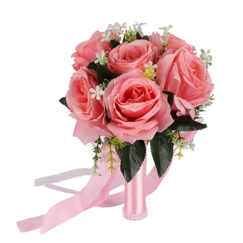 Artificial Wedding Bouquet Silk Flower Simulation Rose Bouquet for Bride Holding FlowersPink