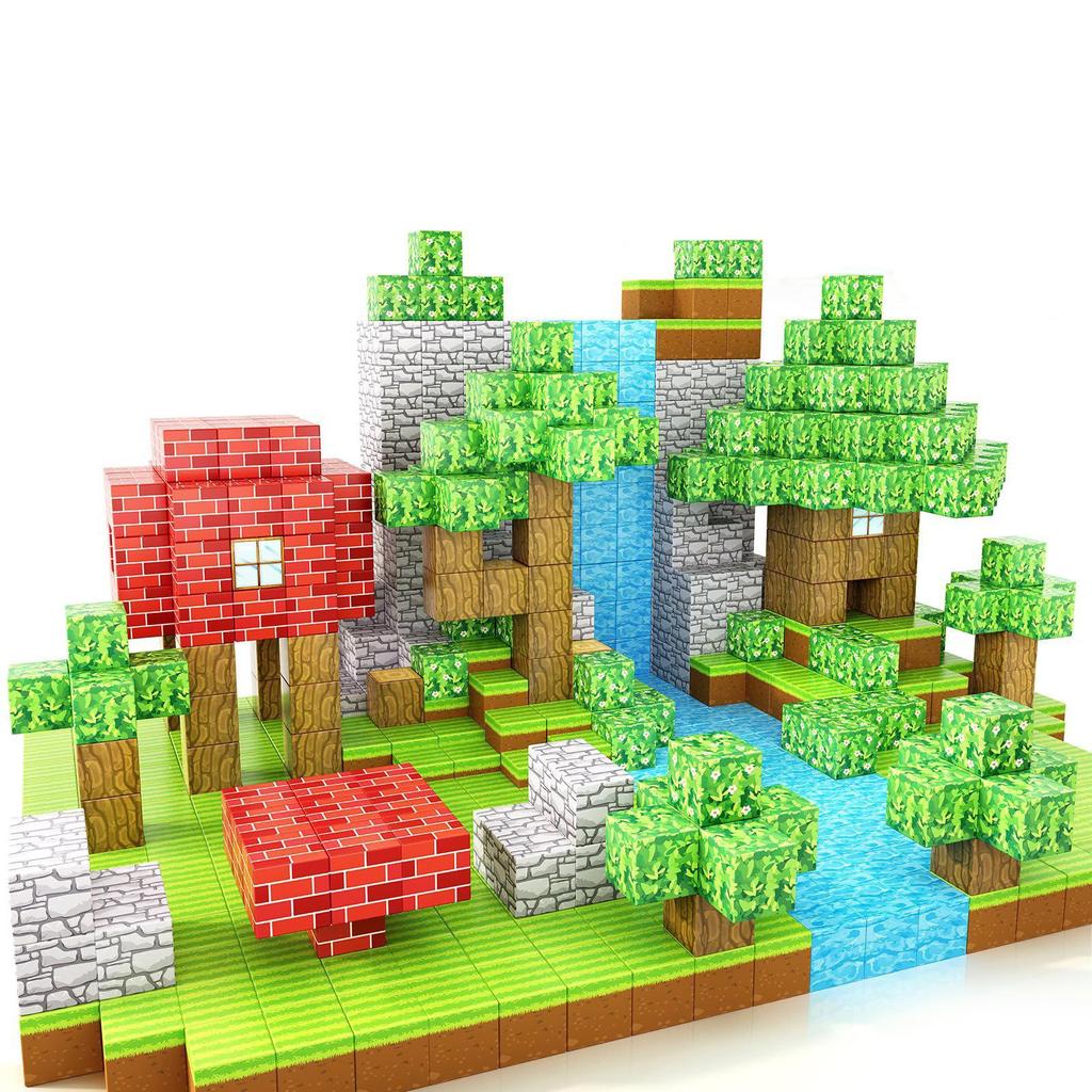 Межграничный MC My Block World Магнитный конструктор: Детские развивающие игрушки с магнитными частицами - Тема: Первобытный лес