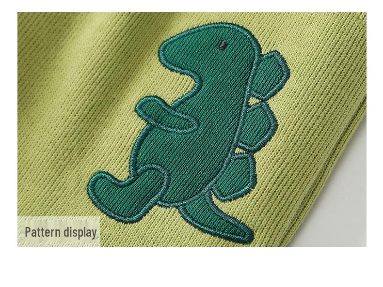 2025 Autumn Baby Boy Green Dinosaur Two-Piece Set: Long Sleeve & Pants for Casual Outings