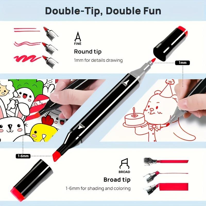 Dual-Tip Alcohol Marker Set, 60/80 Colors - Perfect for Artists & Students, Cute College-Style Sketching Pens