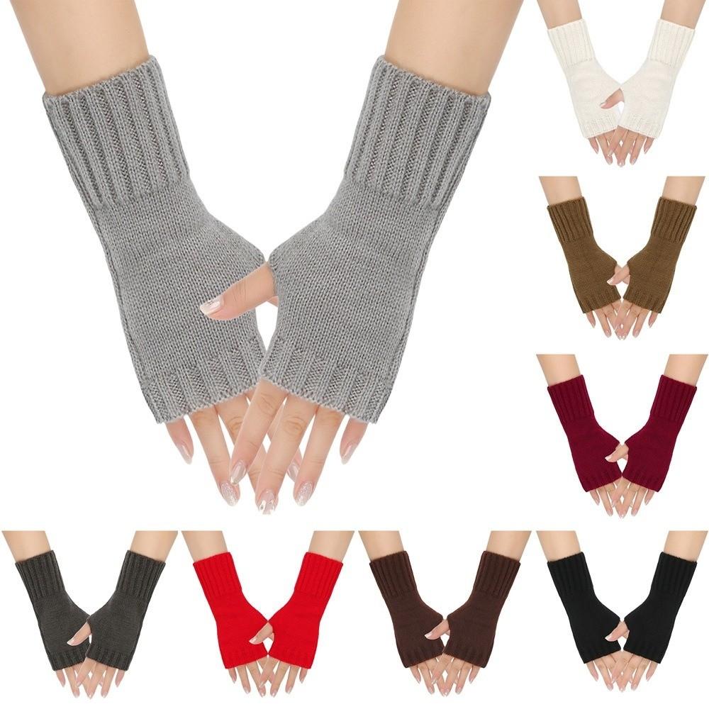 Solid Color Half Finger Mitten Knitted Fingerless Gloves New Knitted Gloves Autumn and Winter