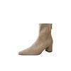 2025 autumn new square head thick heel high heel temperament French fashion suede sexy beautiful women short boots